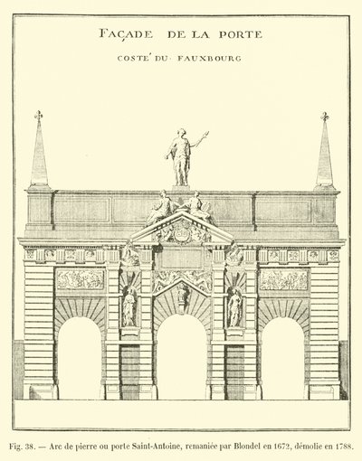 Arc de pierre ou porte Saint-Antoine, remaniée par Blondel en 1672, démolie en 1788 - French School