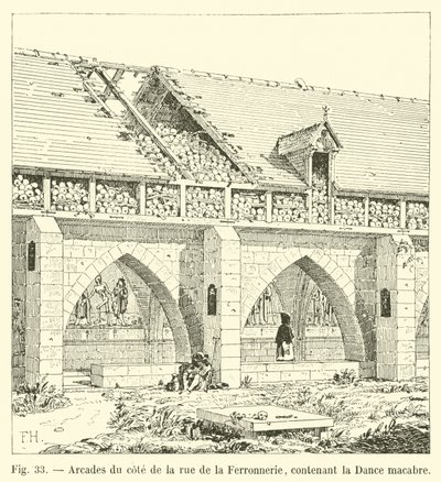 Arcades du côté de la rue de la Ferronnerie, contenant la Danse macabre - French School