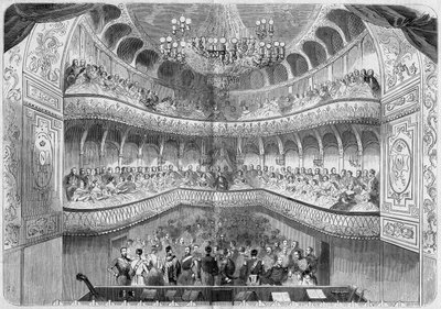 Architecture : vue intérieure du théâtre (XVIIIe siècle) du palais de Fontainebleau. Gravure dans « Le Monde Illustré » n°61 du 12 juin 1858. - French School