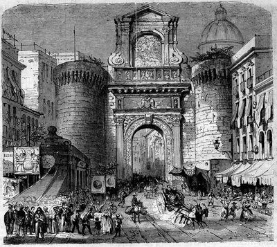 Architecture : vue de la Porta Capuana (1484) à Naples, lors de l