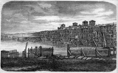 Architecture : vue des travaux du Pont Métallique de Bordeaux, Gironde (33) - French School
