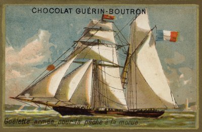 Goélette de pêche armée (chromolithographie) - French School