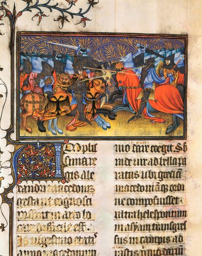 Combattant armé, miniature tirée du manuscrit de Francesco Petrarca, De Viris Illustribus - French School