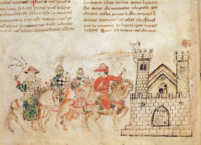 Arrivée des ambassadeurs au château du roi Arthur, du Roman de Meliadus - French School