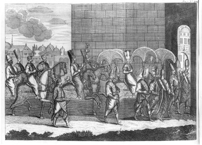 Arrivée du sultan Mustafa à Constantinople, de Voyages de Sr A. de la Motraye en Europe, Asie et Afrique, publié en 1727 - French School