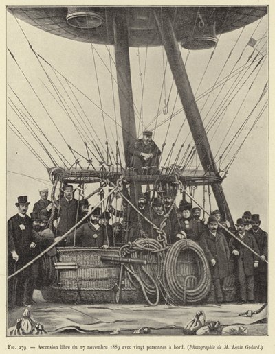 Ascension libre du 17 novembre 1889 avec vingt personnes à bord - French School