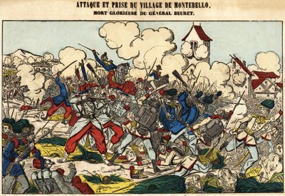 Attaque et capture du village de Montebello, la mort glorieuse du général Beuret en 1859. Image d