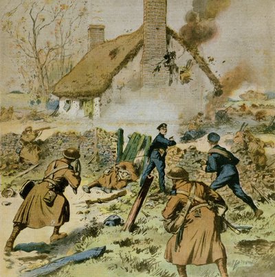 Attaque par la police et les troupes britanniques sur une ferme occupée par le Sinn-Fein, couverture du Petit Journal, 5 décembre 1910 - French School