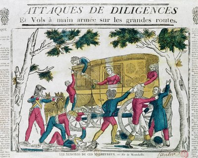Attaque de la diligence de Paris à Lyon le 25 juillet 1822 - French School