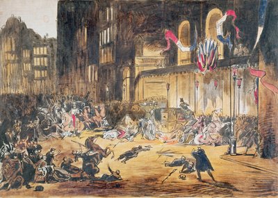 Attentat contre la vie de Napoléon III et de sa femme Eugénie par Felice Orsini et trois complices le 4 janvier 1858 à Paris - French School