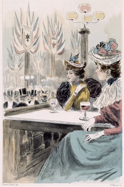 Au Moulin Rouge : femmes assises devant un verre - dans « Nos contemporains » par Octave Uzanne - French School