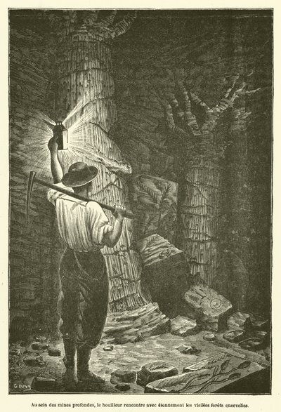 Au sein des mines profondes, le houilleur rencontre avec etonnement les vieilles forets ensevelies - French School