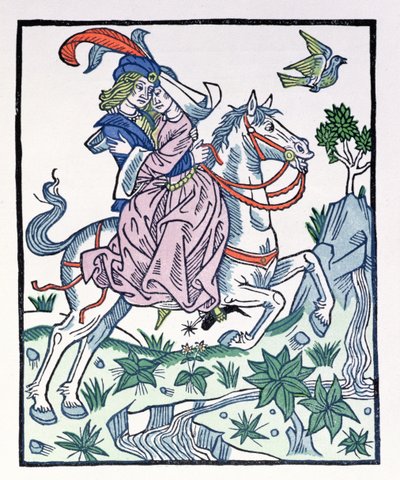 Aucassin et Nicolette sur un cheval, du chantefable du début du XIIIe siècle Aucassin et Nicolette - French School