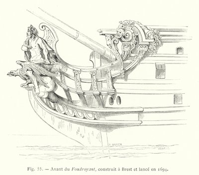 Avant du Foudroyant, construit à Brest et lancé en 1694 - French School