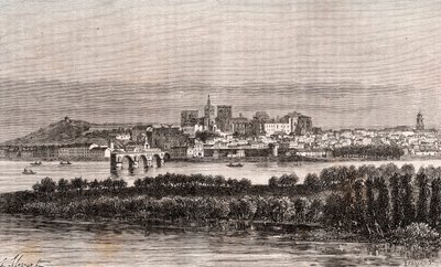 Avignon dans le Vaucluse - gravure dans «La France illustrée: géographie, histoire, administration statistique» par V.A. Malt-Brown. 1884 - French School
