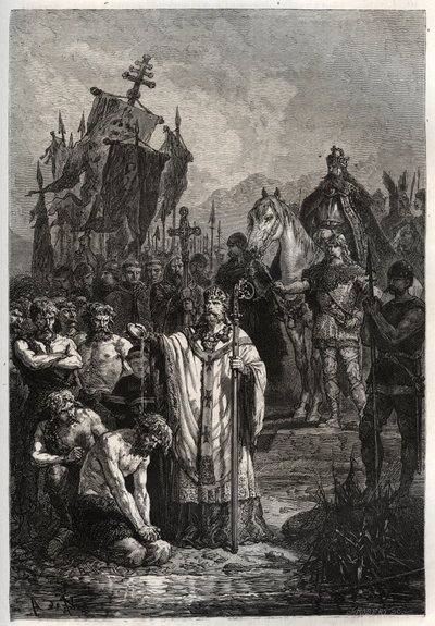 Baptême du chef saxon païen Widukind sous la pression de l