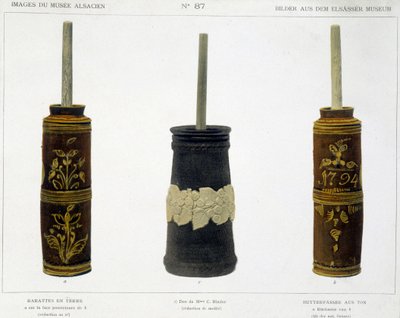Barattes (pour la fabrication du beurre) en terre cuite travaillée conservées au Musée Alsacien, v.1800 - French School