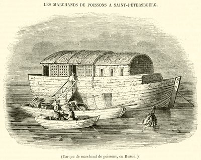 Barque de marchand de poissons, en Russie - French School