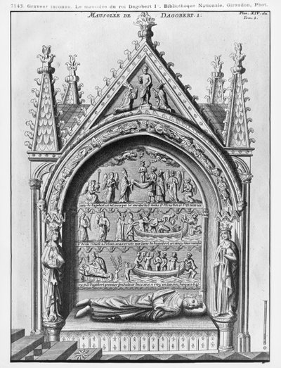 Basilique Saint-Denis, Mausolée de Dagobert I (605-39) Roi des Francs, restauré par Adolphe Victor Geoffroy-Dechaume (1816-92) en 1862 - French School
