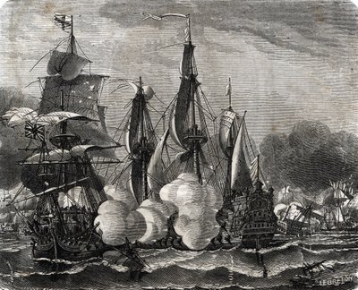 Bataille de la baie de Bantry, engagement naval du 11 mai 1689, une semaine avant la déclaration de la guerre de Neuf Ans - French School