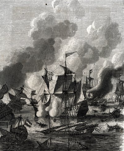 Bataille de Lagos, bataille navale pendant la guerre de Neuf Ans, le 27 juin 1693 (gravure) - French School