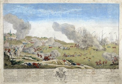 Bataille de Saint-Cast pendant laquelle les troupes françaises de Bretagne ont battu les Anglais en 1758. Illustration conservée au Musée de Dinan. - French School