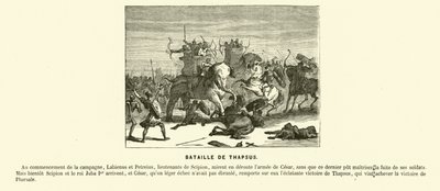 Bataille de Thapsus, Afrique du Nord, Guerre civile de César, 46 av. J.-C. (gravure) - French School