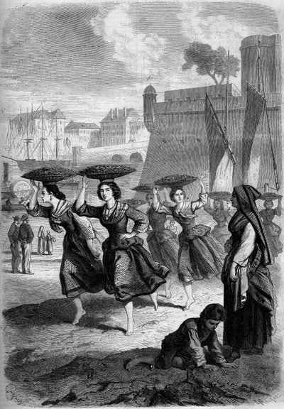 Marchands de sardines de Bayonne se rendant à Biarritz, Pyrénées-Atlantiques (64) - French School