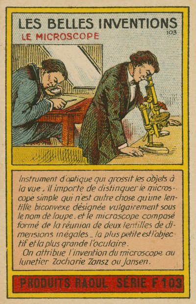 Carte des belles inventions, microscope - French School