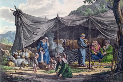 Campement bédouin au Liban, début du XIXe siècle (gravure en couleur) - French School