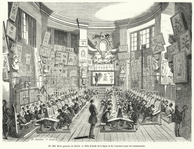 Classe de débutants dans une école libre de dessin, France - French School