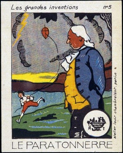 Benjamin Franklin, homme politique et physicien américain (1706-1790) et le paratonnerre (l