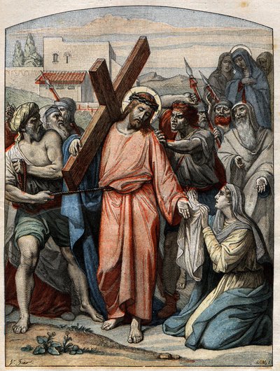 Scène biblique - Chemin de croix : Jésus essuyé par Sainte Véronique - French School