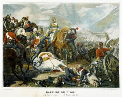 Bonaparte (centre), après sa victoire sur les Autrichiens à la bataille de Rivoli (Italie) le 14 janvier - French School