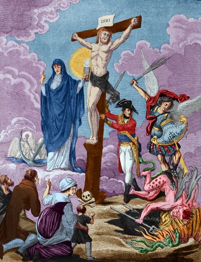 Bonaparte, restaurateur de la religion et soutenant la Croix, Allégorie sur le Concordat, 1802 - French School