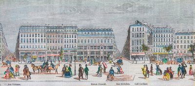 Boulevard Montmartre côté sud et boulevard des Italiens côté sud - Rue Vivienne - Maison Frascati - Rue Richelieu - Café Cardinal - Gravure dans « Tableau-de-Paris » par Edmond Texier 1852 - French School