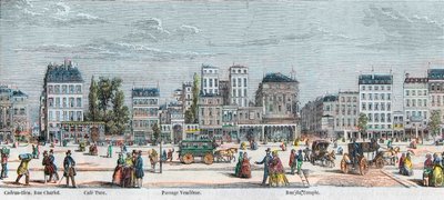 Boulevard du Temple côté sud - Rue Charlot - Café Turk - Passage Vendôme - Rue du Temple - Gravure dans « Tableau-de-Paris » par Edmond Texier 1852 - French School