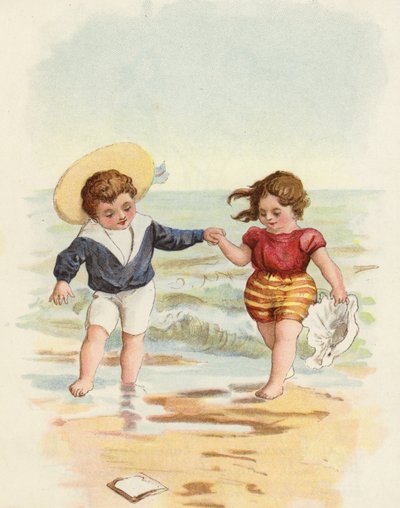 Garçon et fille jouant sur la plage - French School