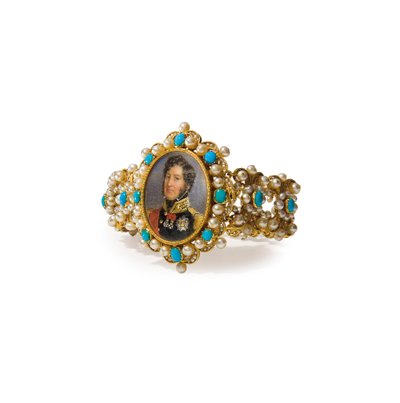 Bracelet contenant une miniature de Louis-Philippe Ier, Roi des Français (or, perles, turquoise et aquarelle sur ivoire) - French School