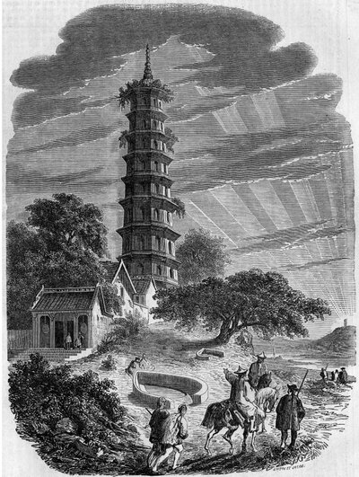 Architecture bouddhiste : vue extérieure de la pagode octogonale sur l