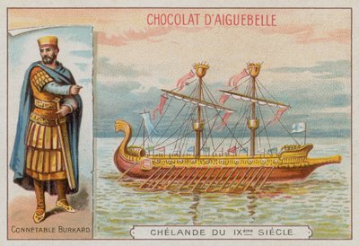 Burchard, commandant militaire du règne de Charlemagne, et un navire de guerre du 9ème siècle - French School