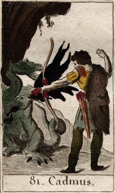 Cadmos tuant le dragon. De "Mythologie de la jeunesse" par Pierre Blanchard 1803. - French School