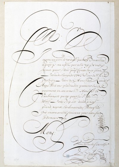 Calligraphie : Lettre de comptes calligraphiée vers 1678 par François de Bruyn. Bibliothèque Historique de la Ville de Paris - French School
