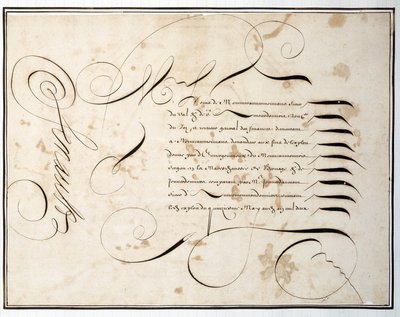 Calligraphie : Charte manuscrite de ronde financière vers la seconde moitié du XVIIe siècle par Louis Senault - French School