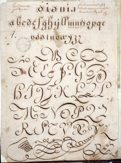 Calligraphie : Pièce manuscrite de ronde sur vélin ornée d