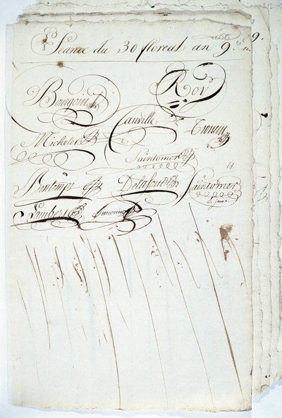 Calligraphie : feuille du registre de la Société Académique d