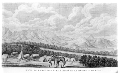 Camp Giraffe sur les rives de la rivière Orange, du volume 2 de Second Voyage dans l