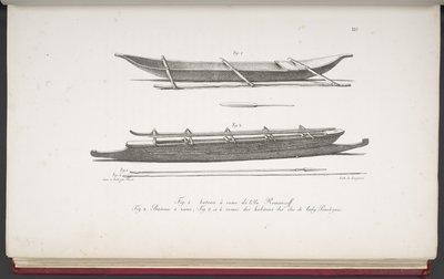 [Canoës des îles Marshall, et un canoë et des armes des îles Cook], de Voyage pittoresque autour du monde, avec des portraits de sauvages d
