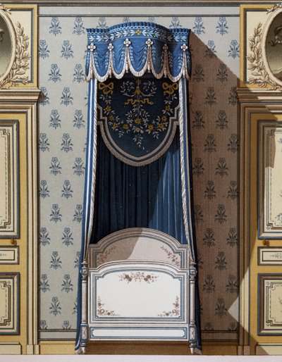 Lit à baldaquin, conception décorative pour les murs de la chambre - French School