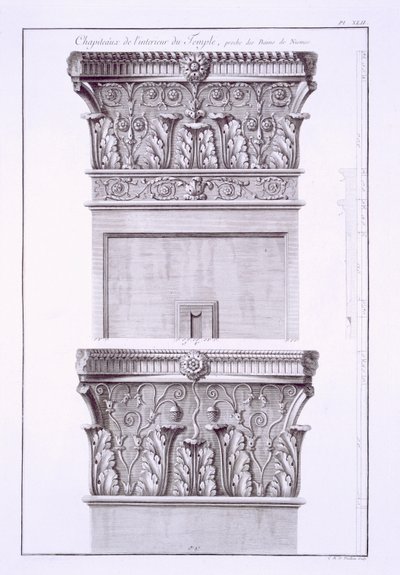 Chapiteaux du temple près des thermes romains, Nîmes, de Antiquités de la France : Vol I, Monuments de Nîmes - French School